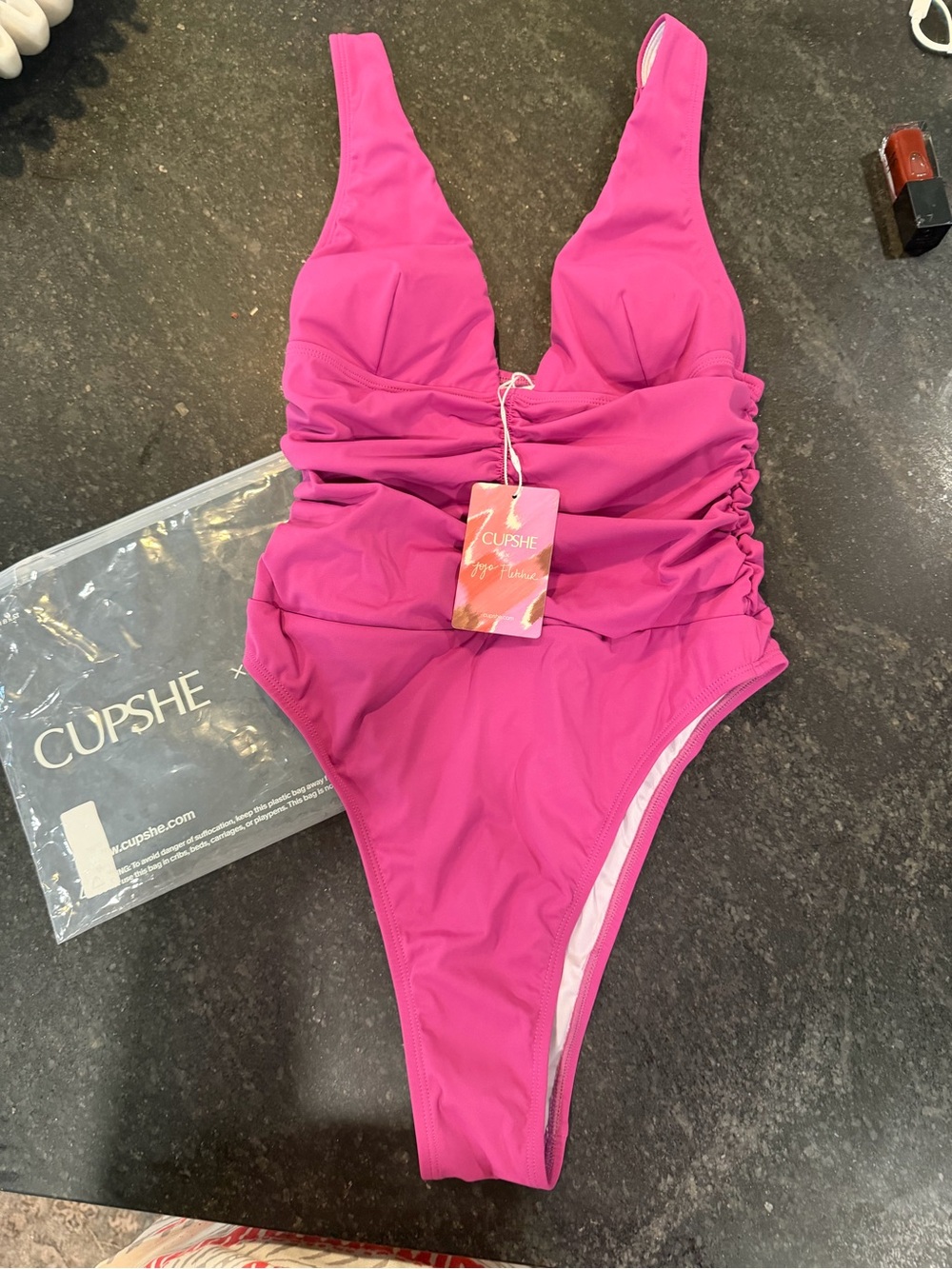 Cupshe Hot Pink Ruched One-Piece Swimsuit